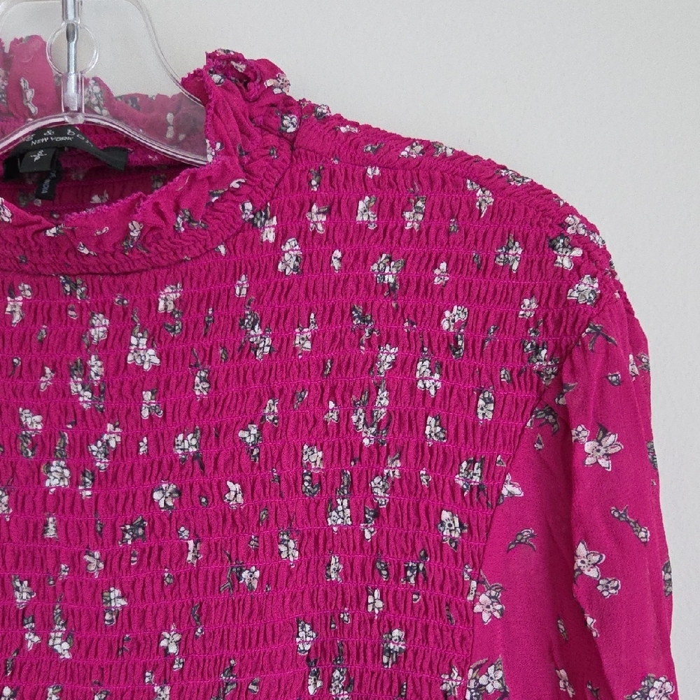Rag & Bone NWOT Kayden Smocked Boho Blouse Vibrant Fuchsia Floral Ruffle S